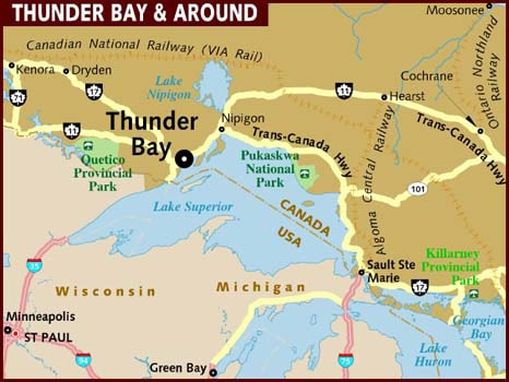 thunder bay ontario canada map city pukaskwa maps tour national park kaministiquia river lake location century